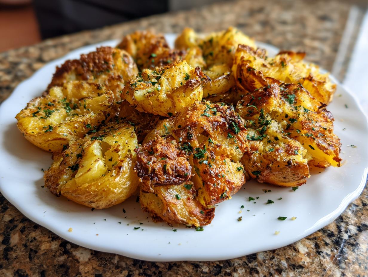 Disgustingly Delicious Crispy Parmesan Smashed Potatoes