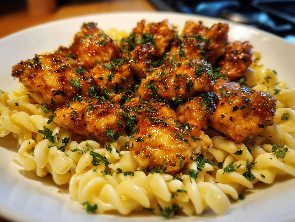 30-Minute Garlic Butter Chicken Bites with Luscious Creamy Pasta
