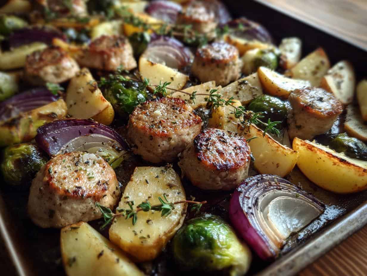 Savory Chicken and Apple Sausage Sheet Pan in 30 Min