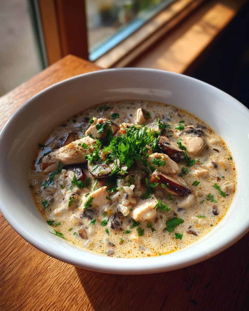 Creamy Wild Rice Chicken Soup with Roasted Mushrooms. - detail 1