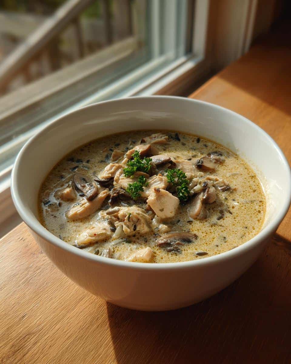 Creamy Wild Rice Chicken Soup with Roasted Mushrooms. - detail 2