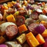 Easy Sheet Pan Maple Dijon Sausage Fall Veggies