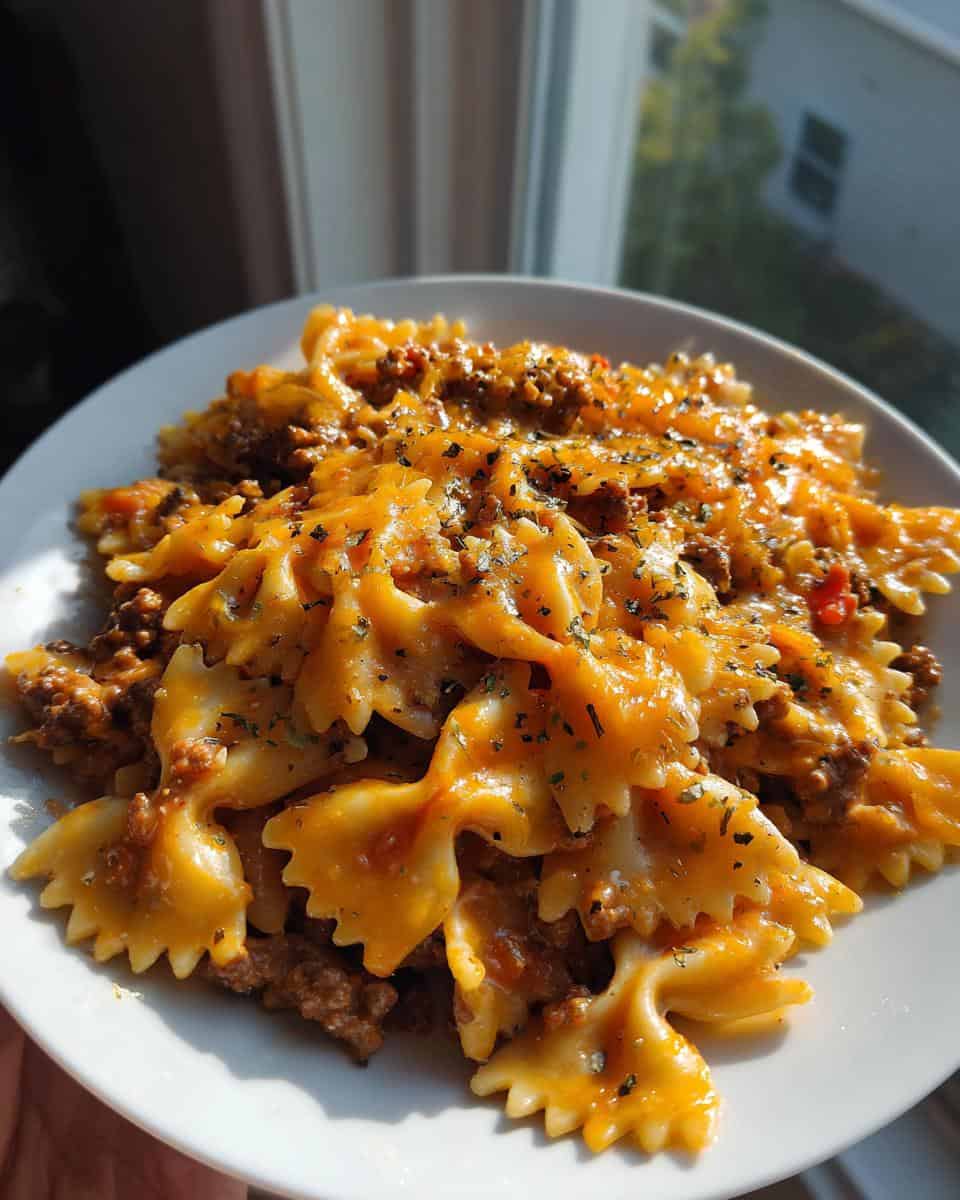 One-Pot Cheesy Bowtie Pasta with Ground Beef - detail 3