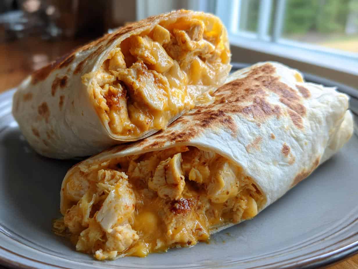 Rave-Worthy Ooey-Gooey Cheesy Garlic Chicken Wraps in 40