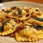 Pumpkin Ravioli with Sage, Brown Butter, and Toasted Walnuts