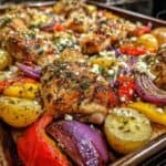 Sheet Pan Greek Garlic Butter Chicken and Potatoes.