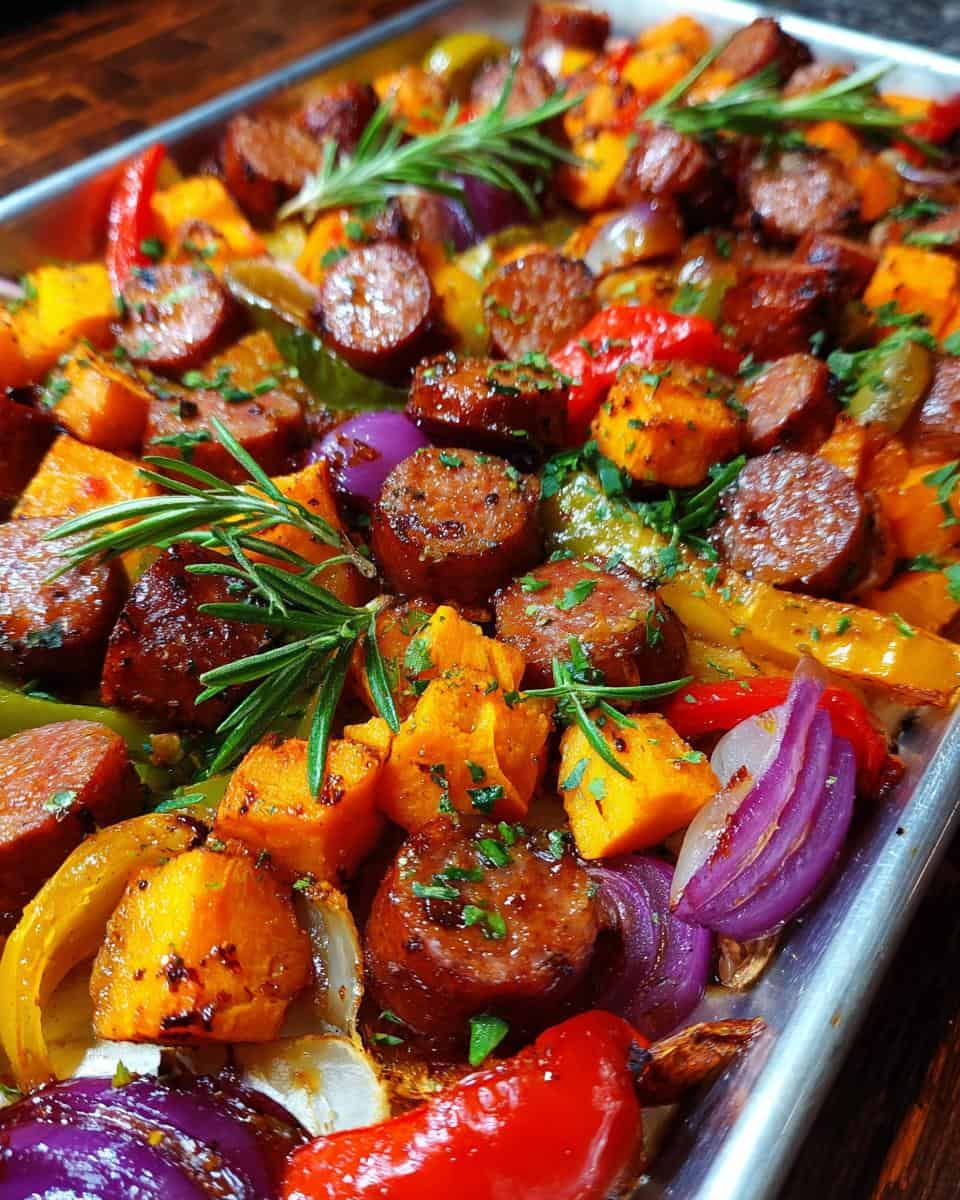 Sheet Pan Sausage and Sweet Potatoes with Honey Garlic Sauce - detail 2