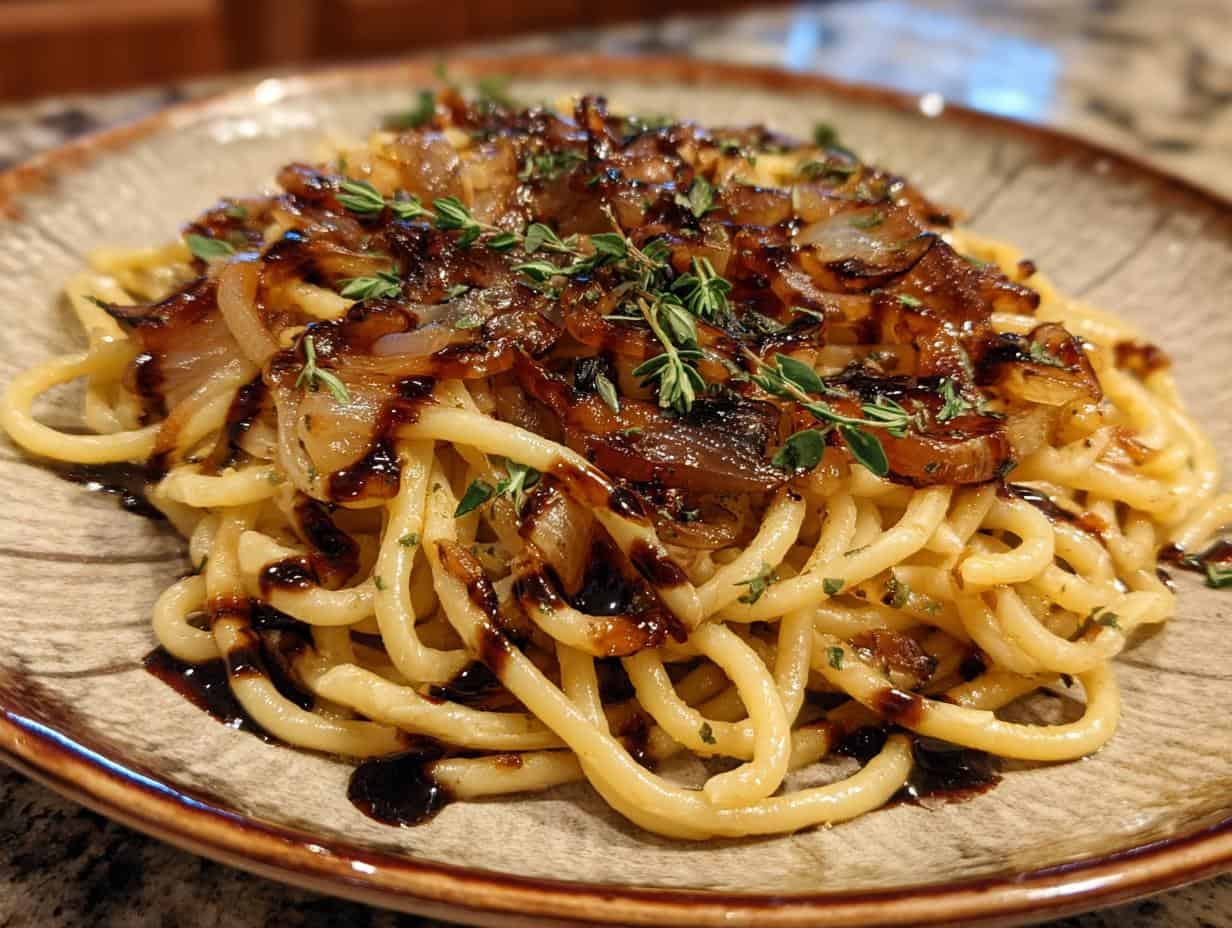 Devastatingly Delicious Vegan Caramelized Onion Pasta