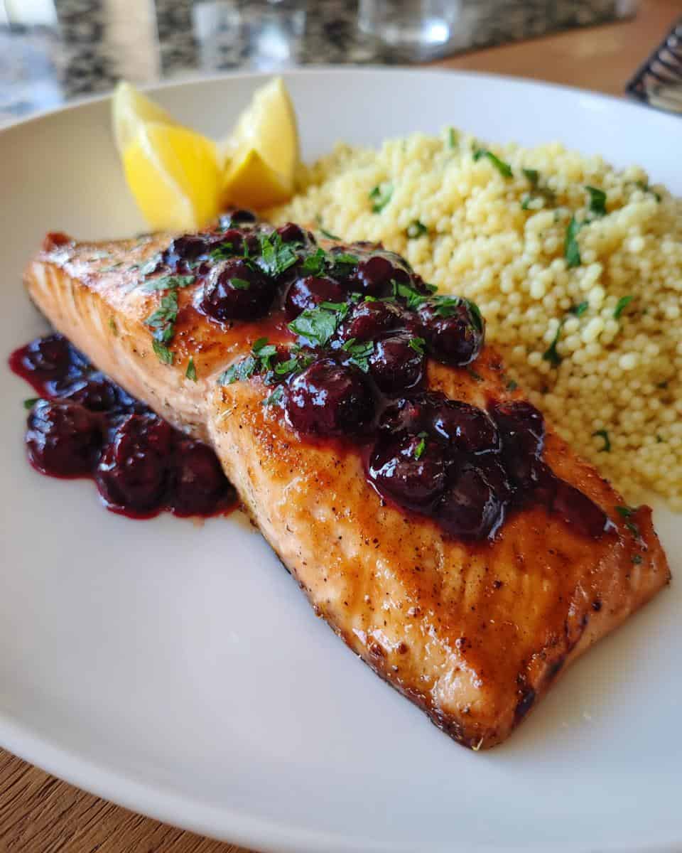 Blueberry Glazed Salmon with Lemon Herb Couscous - detail 3