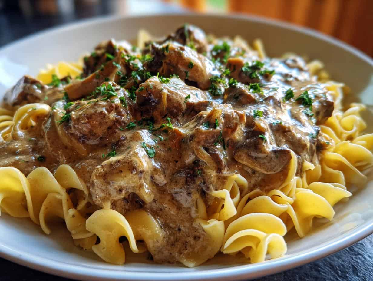 Easy Crock-Pot Ground Beef Stroganoff in 4 Hours