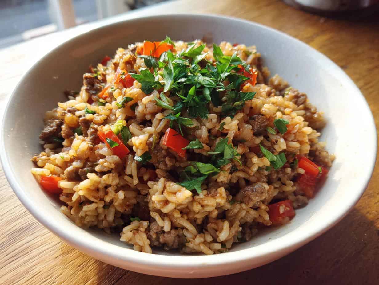 Delicious Healthy Dirty Rice with Ground Beef