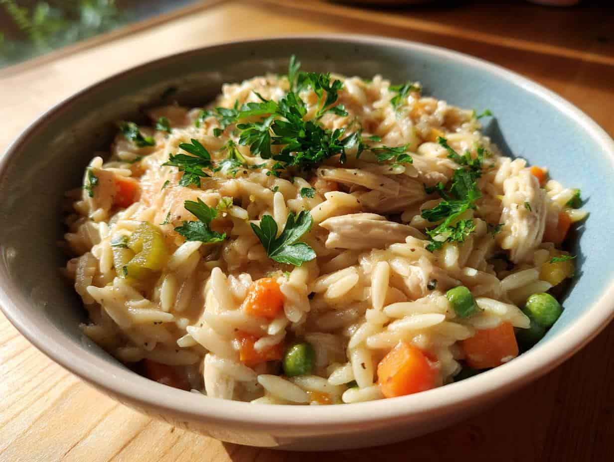 Incredibly Cozy Chicken Pot Pie Orzo in Under 60