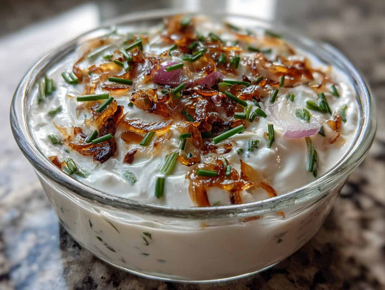 Wicked Greek Yogurt Caramelized Onion Dip in 40 Mins