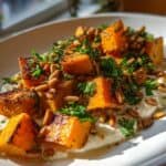 Roasted Pumpkin with Yogurt Sauce and Pine Nuts