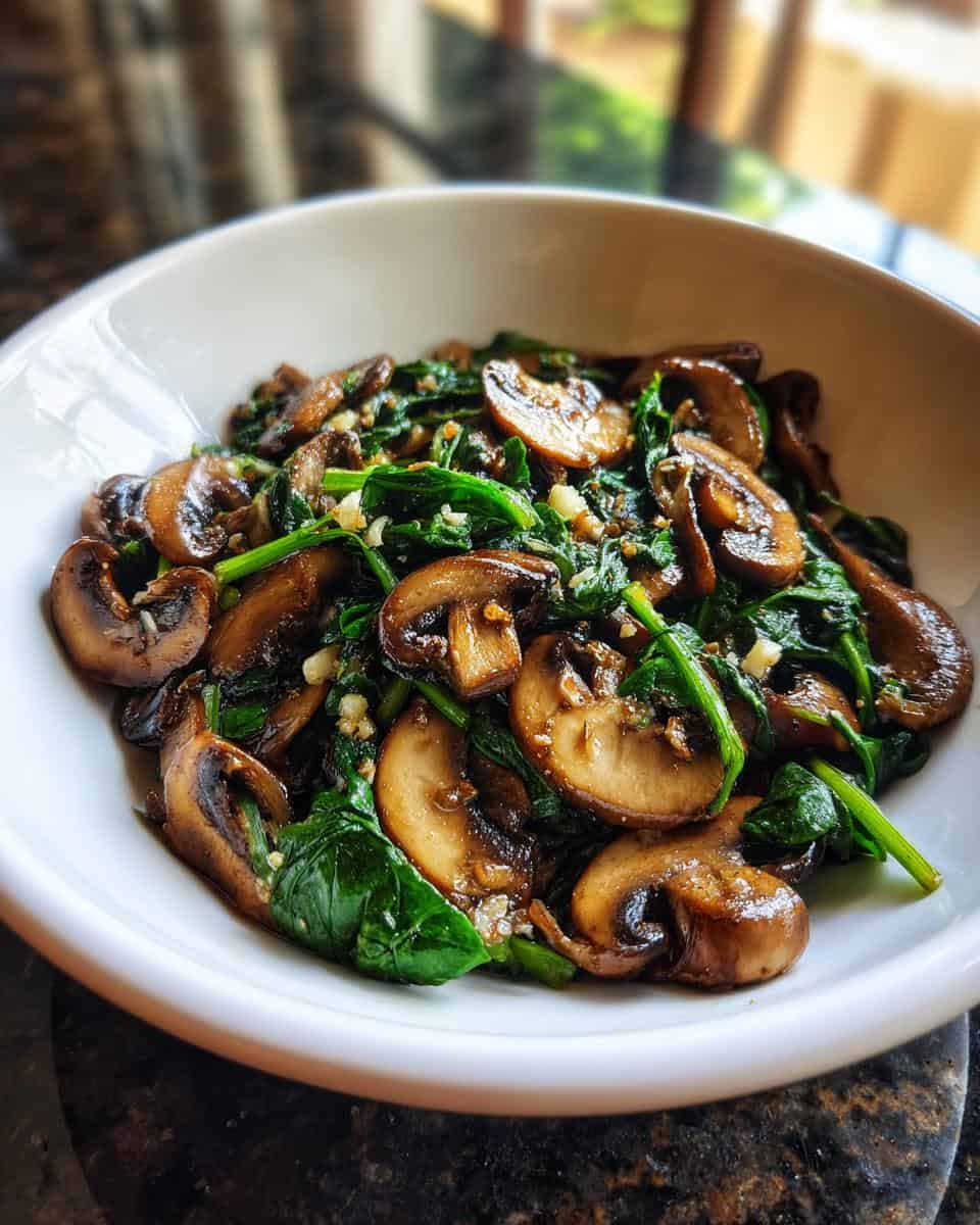 Sauteed Mushrooms with Spinach - detail 2