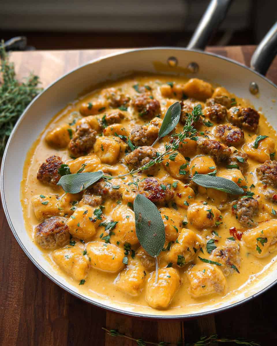 Creamy butternut squash gnocchi with sausage sage and thyme - detail 3