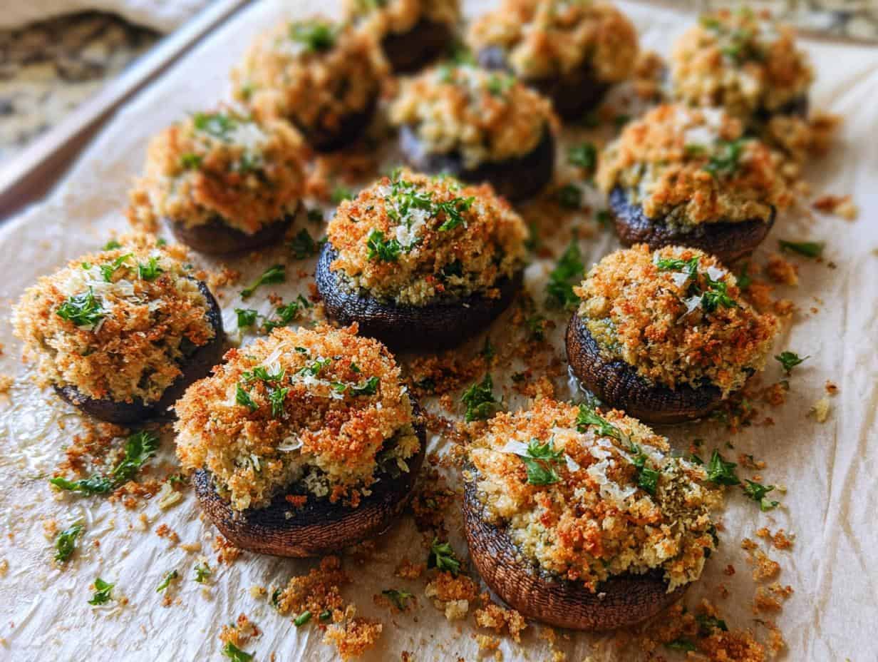 Easy stuffed mushroom recipe with breadcrumbs and parmesan