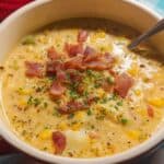 creamy corn chowder with turkey bacon