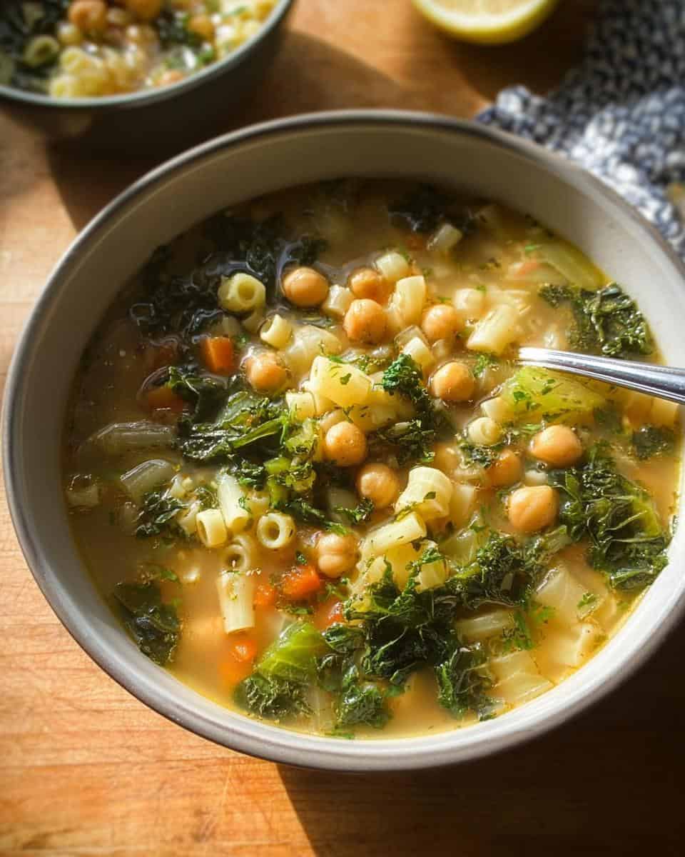 Easy Escarole Soup Recipe with Chickpeas and Ditalini Pasta - detail 3