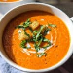 Roasted Carrot Soup with Greek Yogurt and Basil