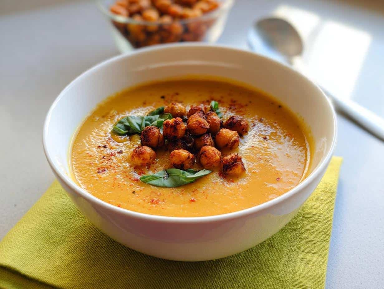 Devour Sweet Potato Coconut Curry Soup with Chickpeas