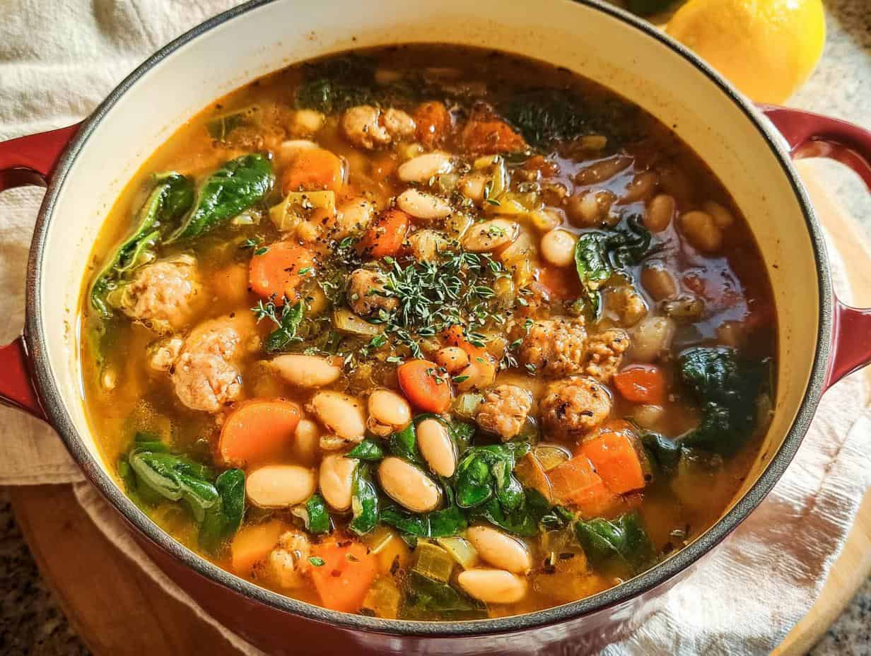 Devour Easy Italian Tuscan Bean and Chicken Sausage Soup in 45