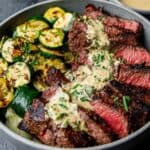 Grilled Steak Bowl with Sauce & Grilled Zucchini