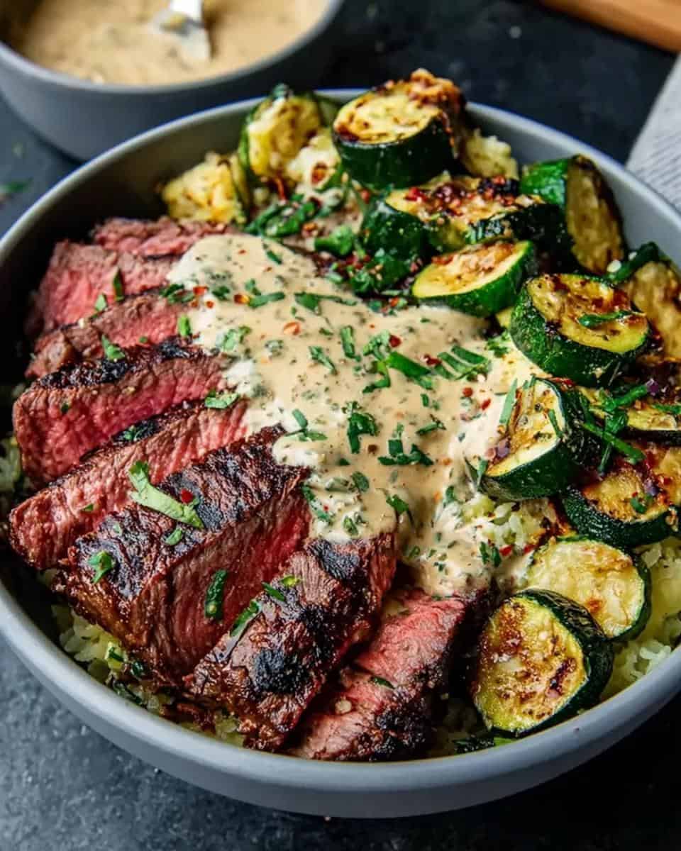 Grilled Steak Bowl with Sauce & Grilled Zucchini - detail 3