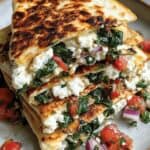 Mediterranean Quesadillas with Spinach, Feta, Mozzarella, and Red Onion