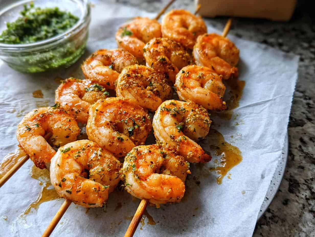Savory Oven Baked Shrimp Jambalaya Skewers in 6 minutes
