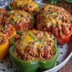 STUFFED BELL PEPPERS WITH GROUND BEEF & BROWN RICE