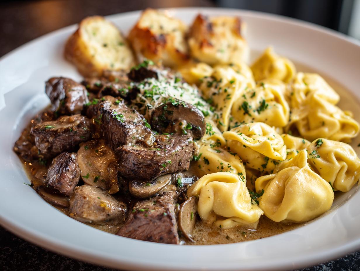 Disgustingly Good 35-Minute Garlic Steak Tortellini