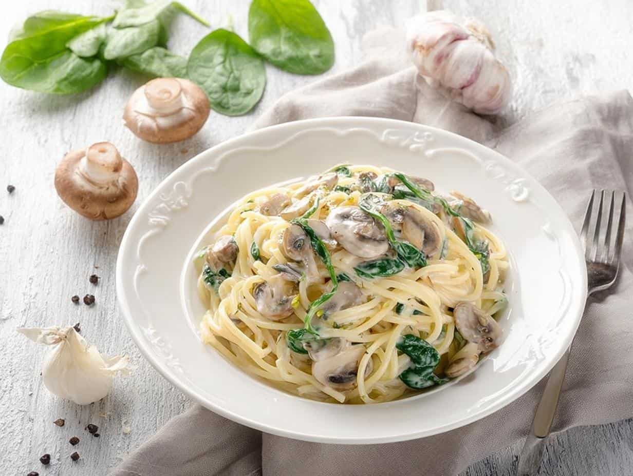 Devour Creamy Mushroom & Spinach Pasta Recipe in 25 Min
