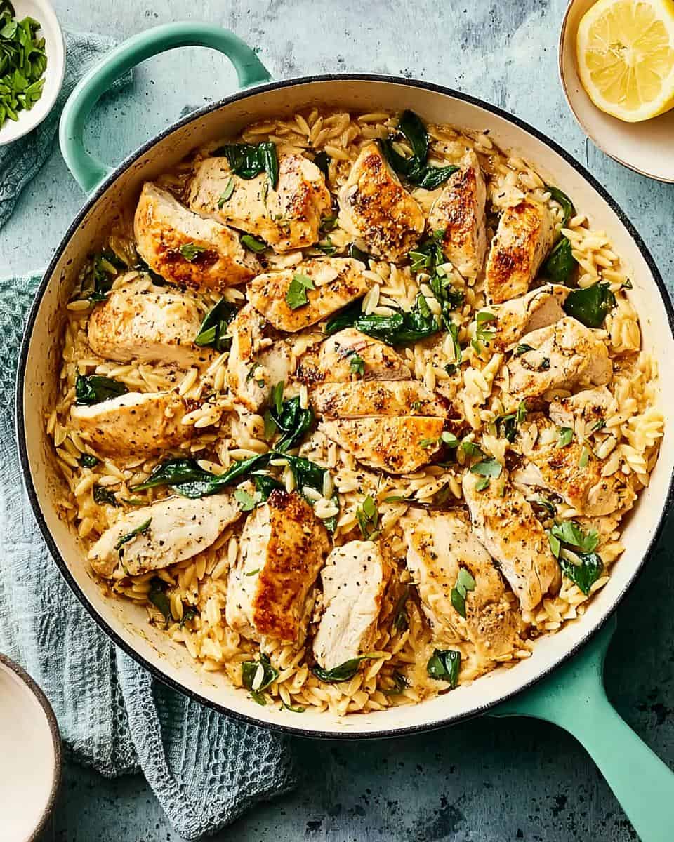 Lemon Garlic Chicken Orzo Skillet - detail 2