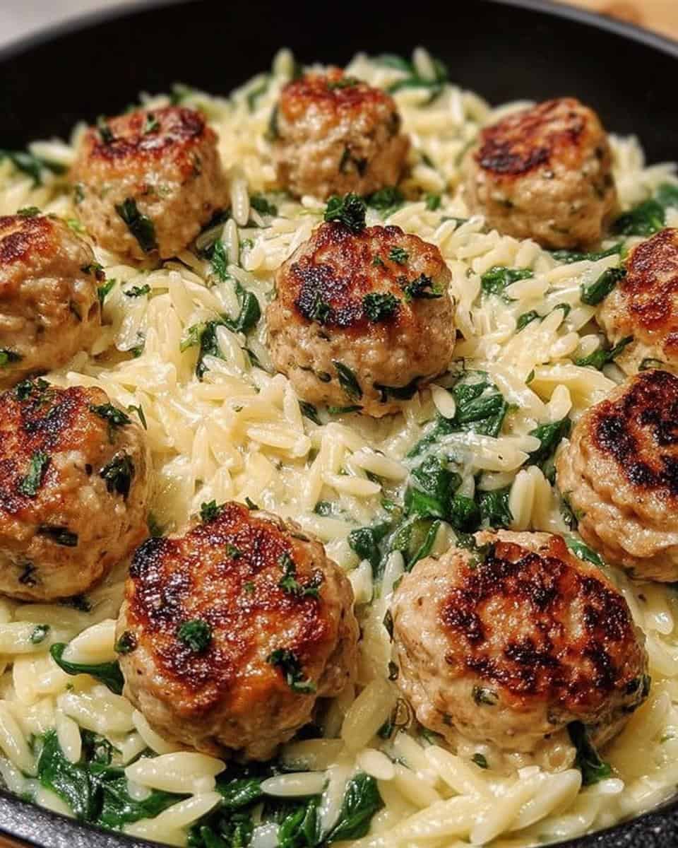 Lemony Chicken Ricotta Meatballs Over Garlic Spinach Orzo - detail 1