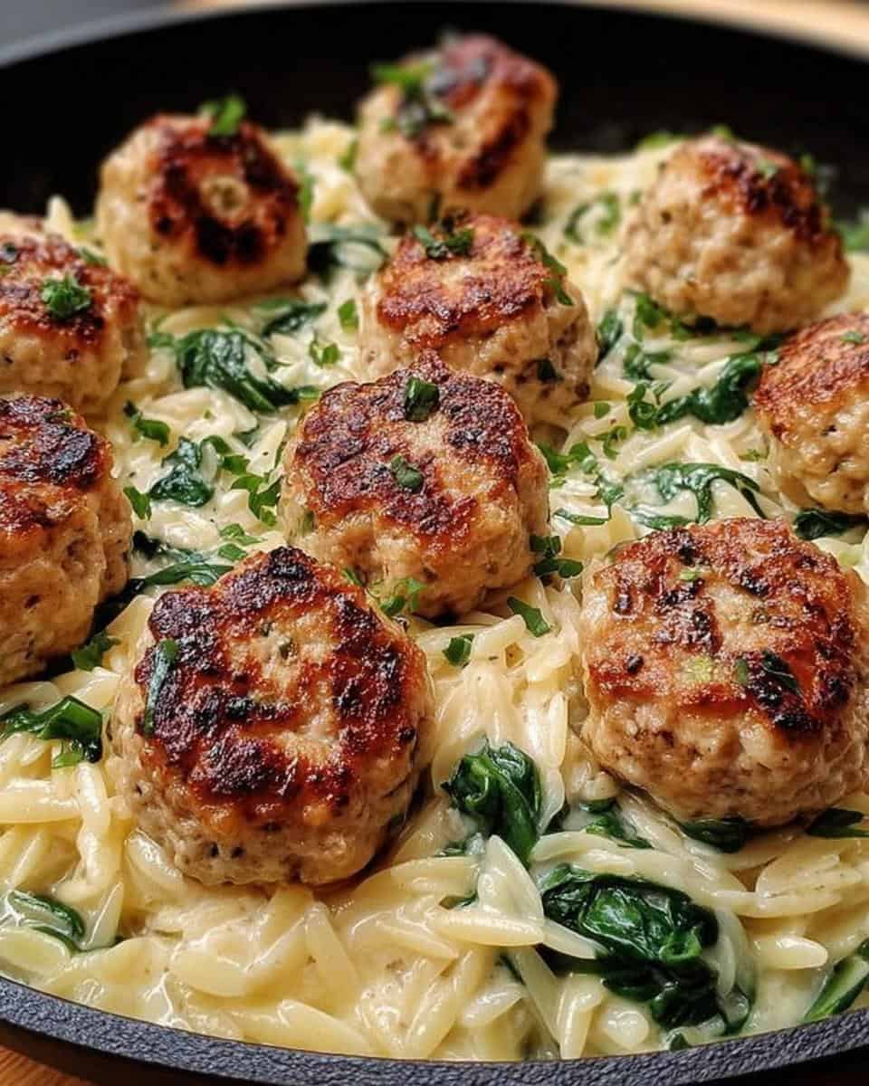Lemony Chicken Ricotta Meatballs Over Garlic Spinach Orzo - detail 2